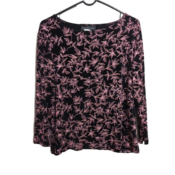 Connected Apparel Black Metallic Pink Sparkle Liquid Knit Top Size XL Festive - Picture 1 of 13